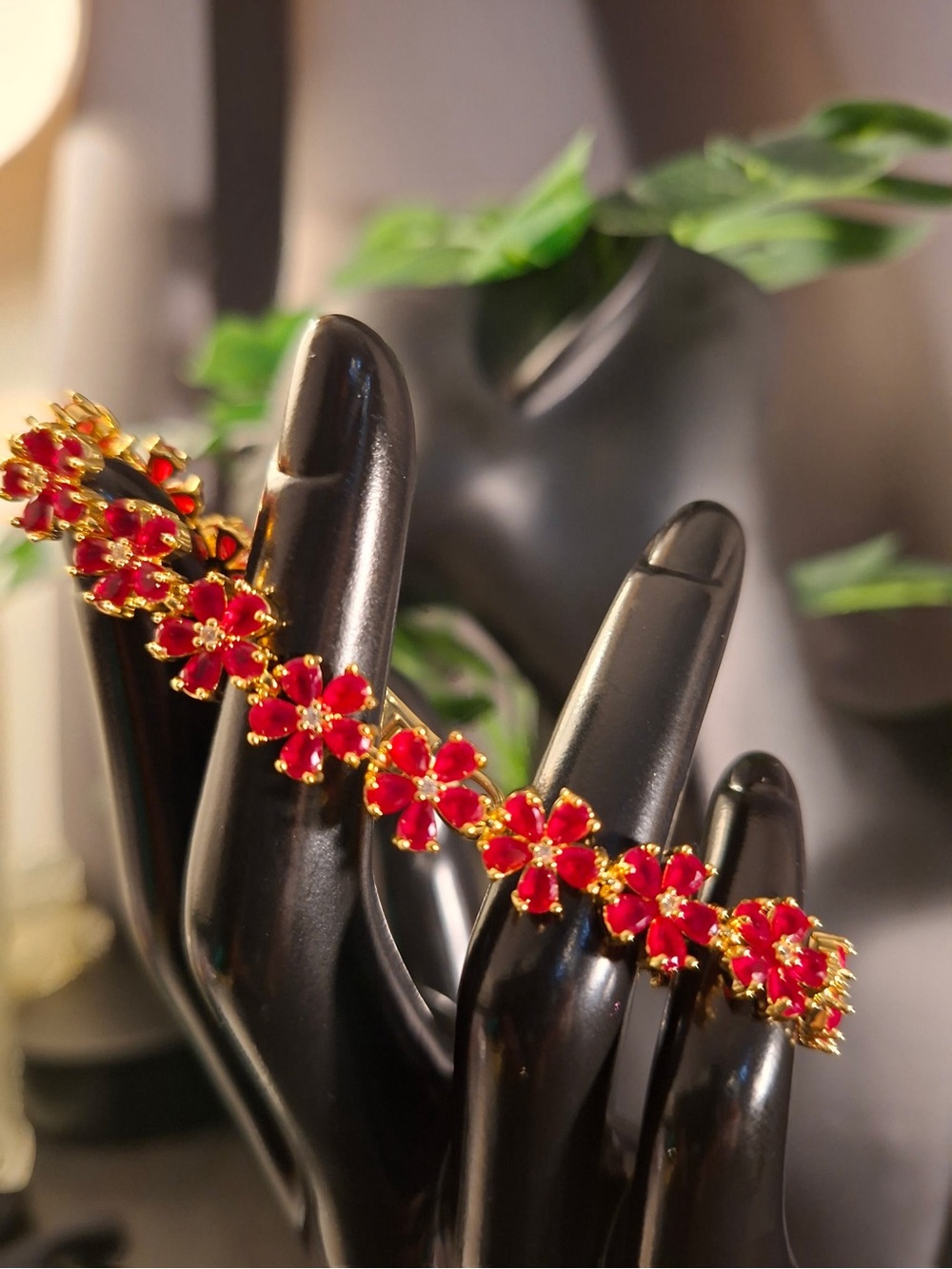 18K Gold Filled Ruby Red Floral Stone Link Bracelet